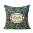 Custom Name Dark Teal Floral Vine Yellow Leaves Seamless Pattern Square Filled Cushion Throw Pillow Sofa Bed Home Decor Zip Washable UK Made