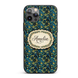 Dark Teal Floral Vine with Yellow Leaves Seamless Custom Name Protective Phone Case Mobile Cover Durable Everyday Smartphone Shock Resistant
