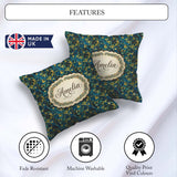 Custom Name Dark Teal Floral Vine Yellow Leaves Seamless Pattern Square Filled Cushion Throw Pillow Sofa Bed Home Decor Zip Washable UK Made