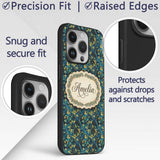 Dark Teal Floral Vine with Yellow Leaves Seamless Custom Name Protective Phone Case Mobile Cover Durable Everyday Smartphone Shock Resistant