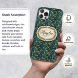 Dark Teal Floral Vine with Yellow Leaves Seamless Custom Name Protective Phone Case Mobile Cover Durable Everyday Smartphone Shock Resistant
