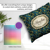 Custom Name Dark Teal Floral Vine Yellow Leaves Seamless Pattern Square Filled Cushion Throw Pillow Sofa Bed Home Decor Zip Washable UK Made