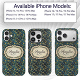 Dark Teal Floral Vine with Yellow Leaves Seamless Custom Name Protective Phone Case Mobile Cover Durable Everyday Smartphone Shock Resistant