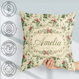 Custom Name Pastel Berry Vine Elegant Seamless Pattern Name Cute Square Filled Cushion Throw Pillow Sofa Bed Home Decor Zip Washable UK Made