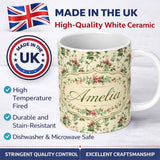 Personalized Custom Name Pastel Floral Berry Vine Elegant Seamless Pattern Name Cute Unique 11oz Ceramic Coffee Tea Mug White Large Handle