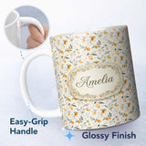 Personalized Custom Name Soft Watercolor Orange Fruit Leaves Seamless Pattern Name Cute 11oz Ceramic Coffee Tea Mug White Large Handle