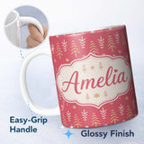 Personalized Custom Name Minimal Scandinavian Christmas Tree Arrow Seamless Pattern Lovely 11oz Ceramic Coffee Tea Mug White Large Handle