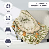 Vintage Orange Blossom Branch Seamless Pattern Name Cute Unique Gift  Personalised Custom Name Super Soft Fleece Blanket Bed Sofa Throw