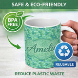 Personalized Custom Name Aqua Green Crocodile Texture Pattern Exotic Leather Effect Design 11oz Ceramic Coffee Tea Mug White Large Handle