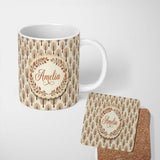 Personalized Custom Name Minimalist Autumn Trees with Orange Leaves Seamless Pattern Name 11oz Ceramic Coffee Tea Mug White Large Handle