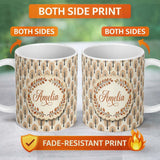Personalized Custom Name Minimalist Autumn Trees with Orange Leaves Seamless Pattern Name 11oz Ceramic Coffee Tea Mug White Large Handle