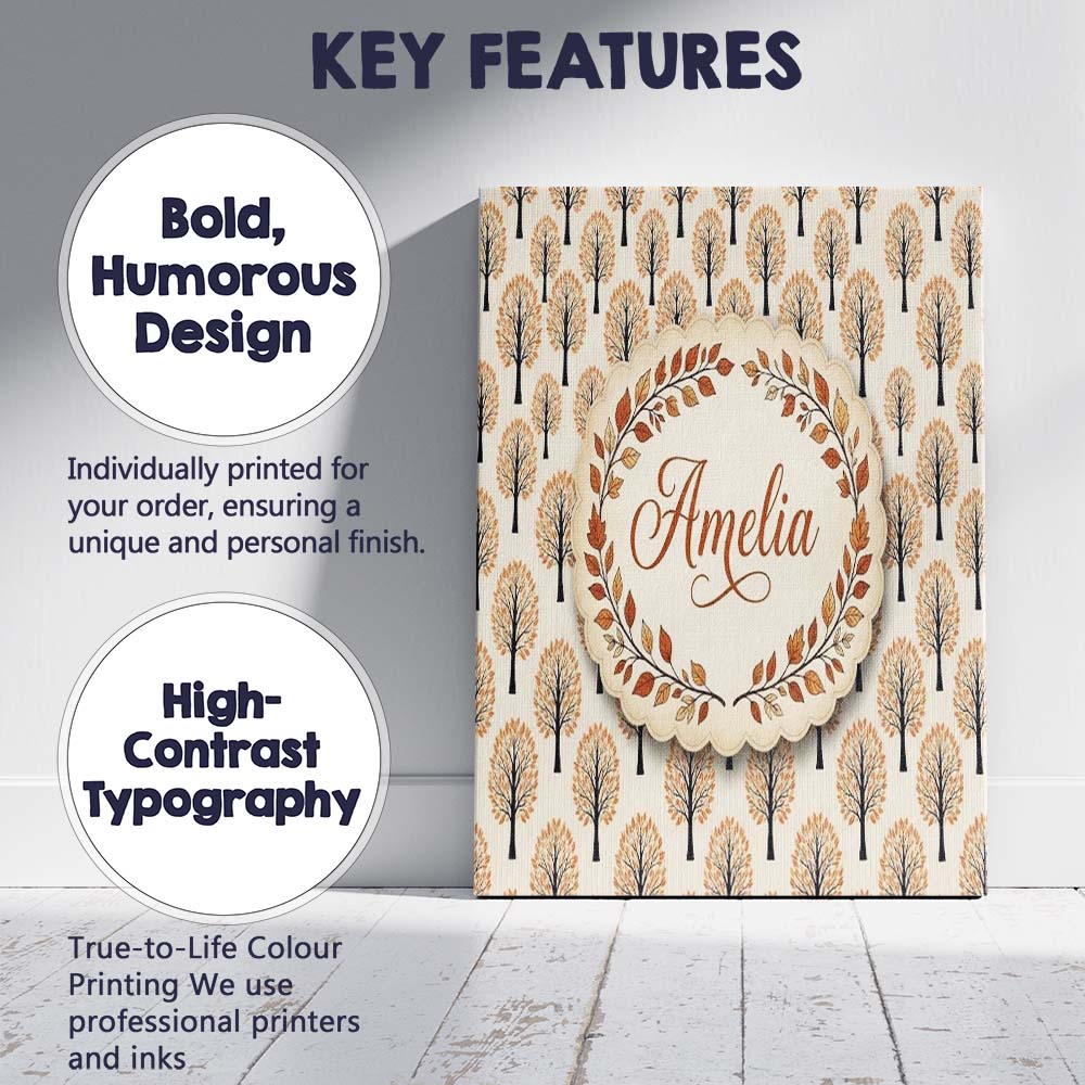 Personalised Name Minimalist Autumn Trees Custom  Unique Gift Idea Elegant Feature Canvas Wall Art Print Decor Picture Ready to Hang