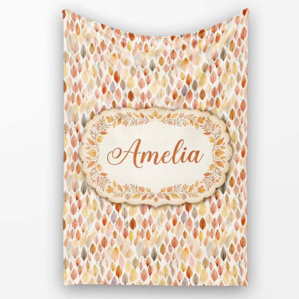 Soft Pastel Falling Leaves Autumn Seamless Pattern Name Cute Unique  Personalised Custom Name Super Soft Fleece Blanket Bed Sofa Throw