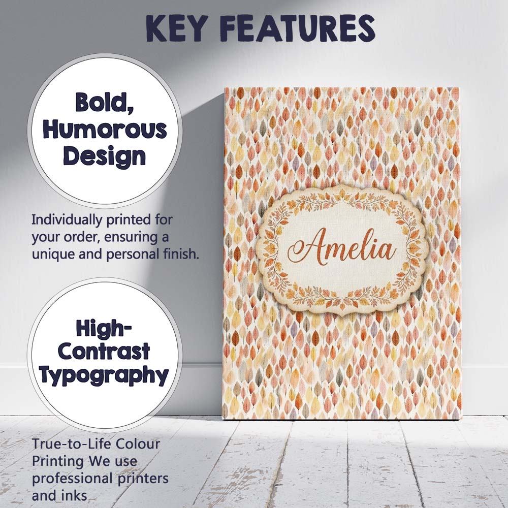 Personalised Name Soft Pastel Falling Custom Modern Room Accent Creative Decorator Style Canvas Wall Art Print Decor Picture Ready to Hang