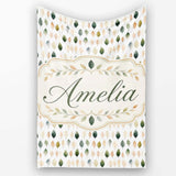 Scattered Neutral Tone Leaves Elegant Seamless Pattern Name Cute  Personalised Custom Name Super Soft Fleece Blanket Bed Sofa Throw
