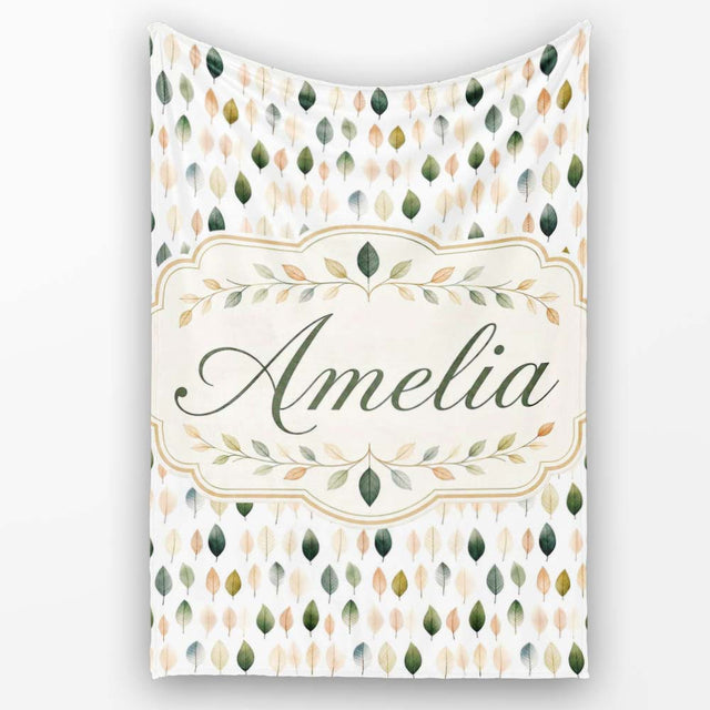 Scattered Neutral Tone Leaves Elegant Seamless Pattern Name Cute  Personalised Custom Name Super Soft Fleece Blanket Bed Sofa Throw