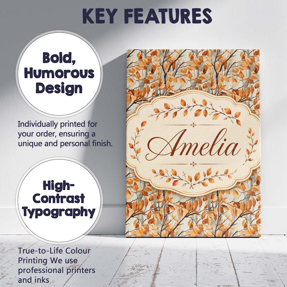Personalised Name Warm Autumn Branches with Custom  Bespoke Interior Contemporary Canvas Wall Art Print Decor Picture Ready to Hang