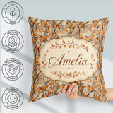 Custom Name Warm Autumn Branches with Brown Leaves Seamless Name Square Filled Cushion Throw Pillow Sofa Bed Home Decor Zip Washable UK Made