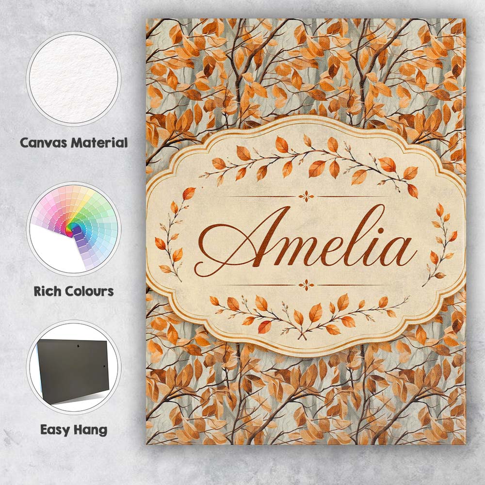 Personalised Name Warm Autumn Branches with Custom  Bespoke Interior Contemporary Canvas Wall Art Print Decor Picture Ready to Hang