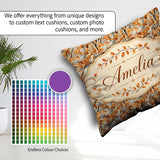 Custom Name Warm Autumn Branches with Brown Leaves Seamless Name Square Filled Cushion Throw Pillow Sofa Bed Home Decor Zip Washable UK Made