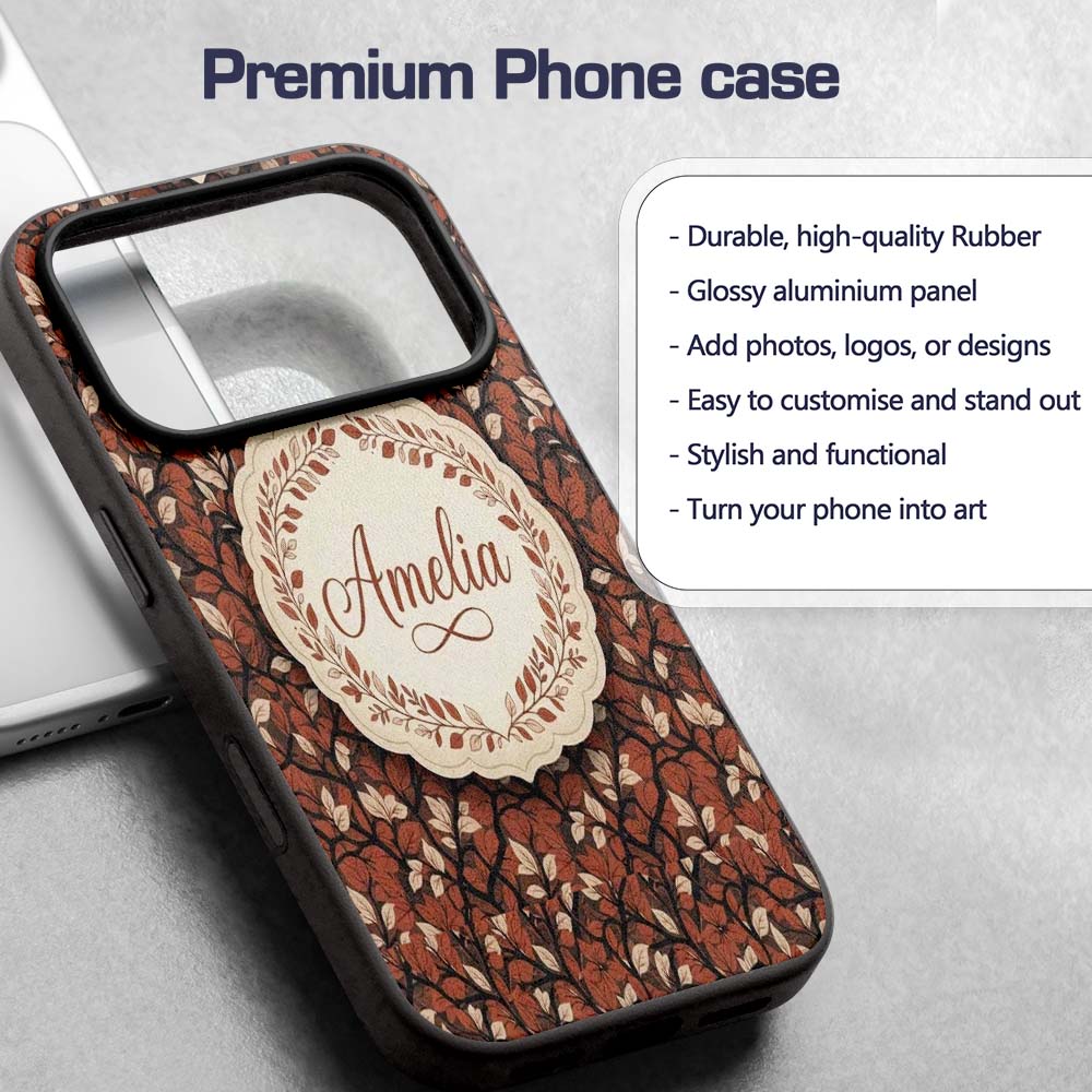 Floral Autumn Branches with Orange Printed Design Custom Name Protective Phone Case Mobile Cover Durable Everyday Smartphone Shock Resistant