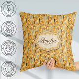 Custom Name Golden Yellow Autumn Leaves Dense Seamless Name Cute Square Filled Cushion Throw Pillow Sofa Bed Home Decor Zip Washable UK Made
