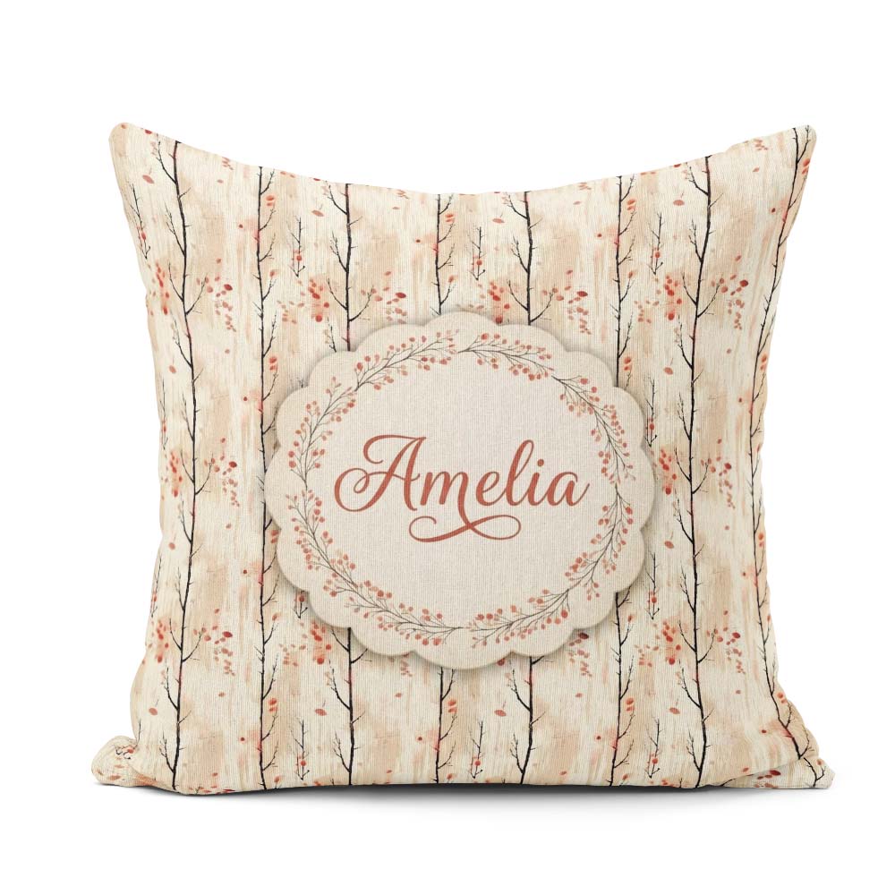 Custom Name Minimal Birch Trees with Leaves Soft Autumn Seamless Square Filled Cushion Throw Pillow Sofa Bed Home Decor Zip Washable UK Made