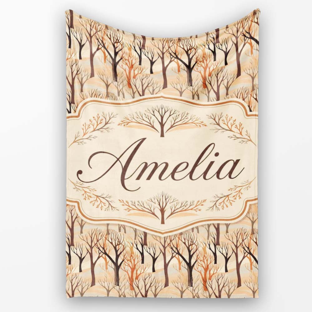 Abstract Forest Trees in Warm Earth Tones Seamless Pattern Name Cute  Personalised Custom Name Super Soft Fleece Blanket Bed Sofa Throw