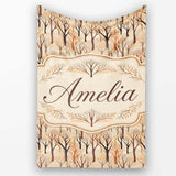 Abstract Forest Trees in Warm Earth Tones Seamless Pattern Name Cute  Personalised Custom Name Super Soft Fleece Blanket Bed Sofa Throw