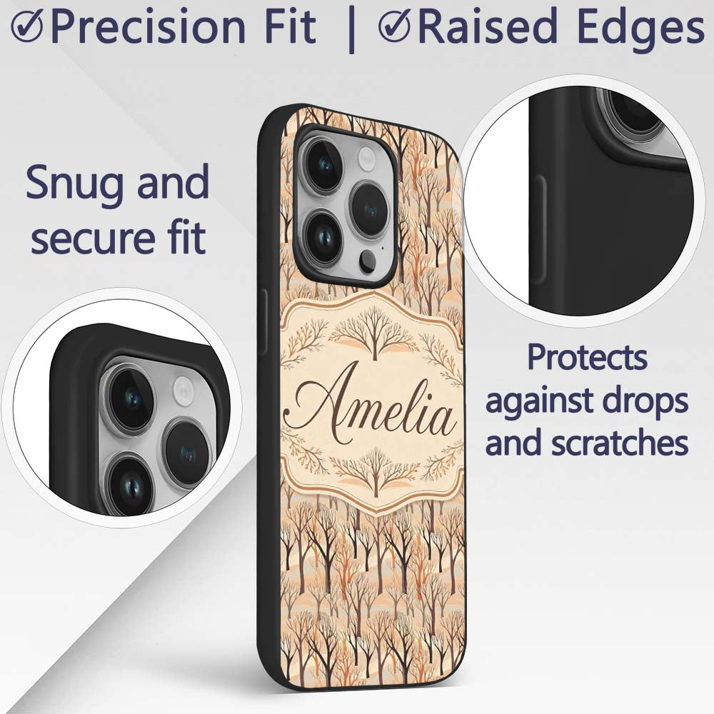 Abstract Forest Trees in Warm Printed Design Custom Name Protective Phone Case Mobile Cover Durable Everyday Smartphone Shock Resistant