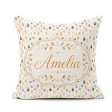 Custom Name Soft Pastel Autumn Leaves Seamless Pattern Name Cute Square Filled Cushion Throw Pillow Sofa Bed Home Decor Zip Washable UK Made