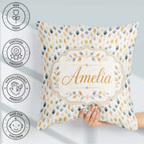 Custom Name Soft Pastel Autumn Leaves Seamless Pattern Name Cute Square Filled Cushion Throw Pillow Sofa Bed Home Decor Zip Washable UK Made