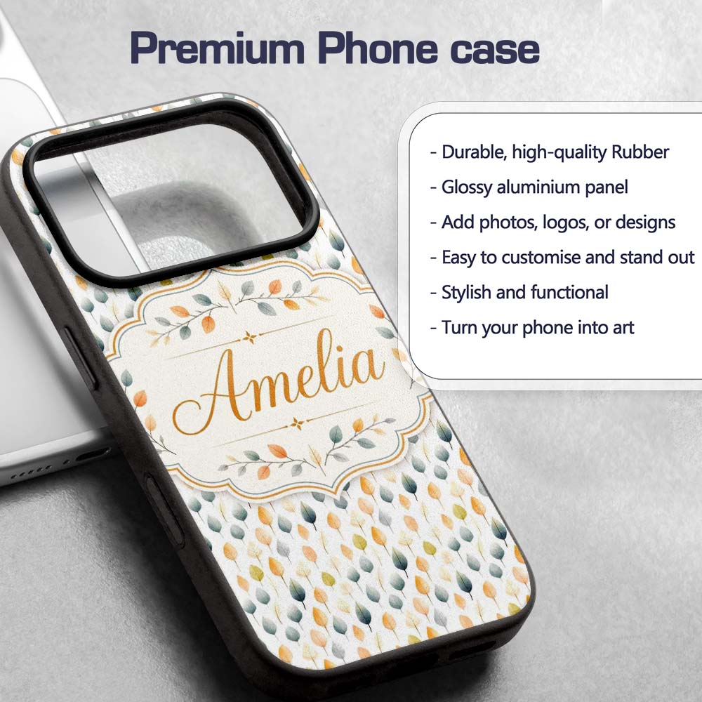 Soft Pastel Autumn Leaves Scattered Seamless Custom Name Protective Phone Case Mobile Cover Durable Everyday Smartphone Shock Resistant