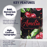 Personalised Name Watercolor Cherry Fruit Dark Artistic Splash Custom Modern Room Accent Canvas Wall Art Print Decor Picture Ready to Hang