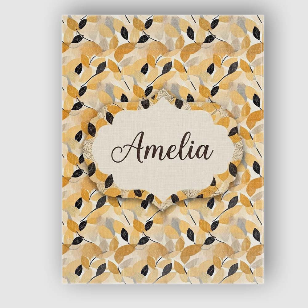 Personalised Name Golden and Black Leaves Custom  Unique Gift Idea Elegant Feature Canvas Wall Art Print Decor Picture Ready to Hang