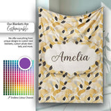 Golden and Black Leaves Elegant Botanical Seamless Pattern Name Cute  Personalised Custom Name Super Soft Fleece Blanket Bed Sofa Throw