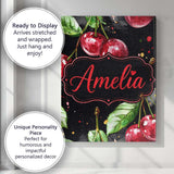 Personalised Name Watercolor Cherry Fruit Dark Artistic Splash Custom Modern Room Accent Canvas Wall Art Print Decor Picture Ready to Hang