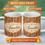 Personalized Custom Name Bold Orange Tree Trunks Minimal Forest Seamless Pattern Name Cute 11oz Ceramic Coffee Tea Mug White Large Handle