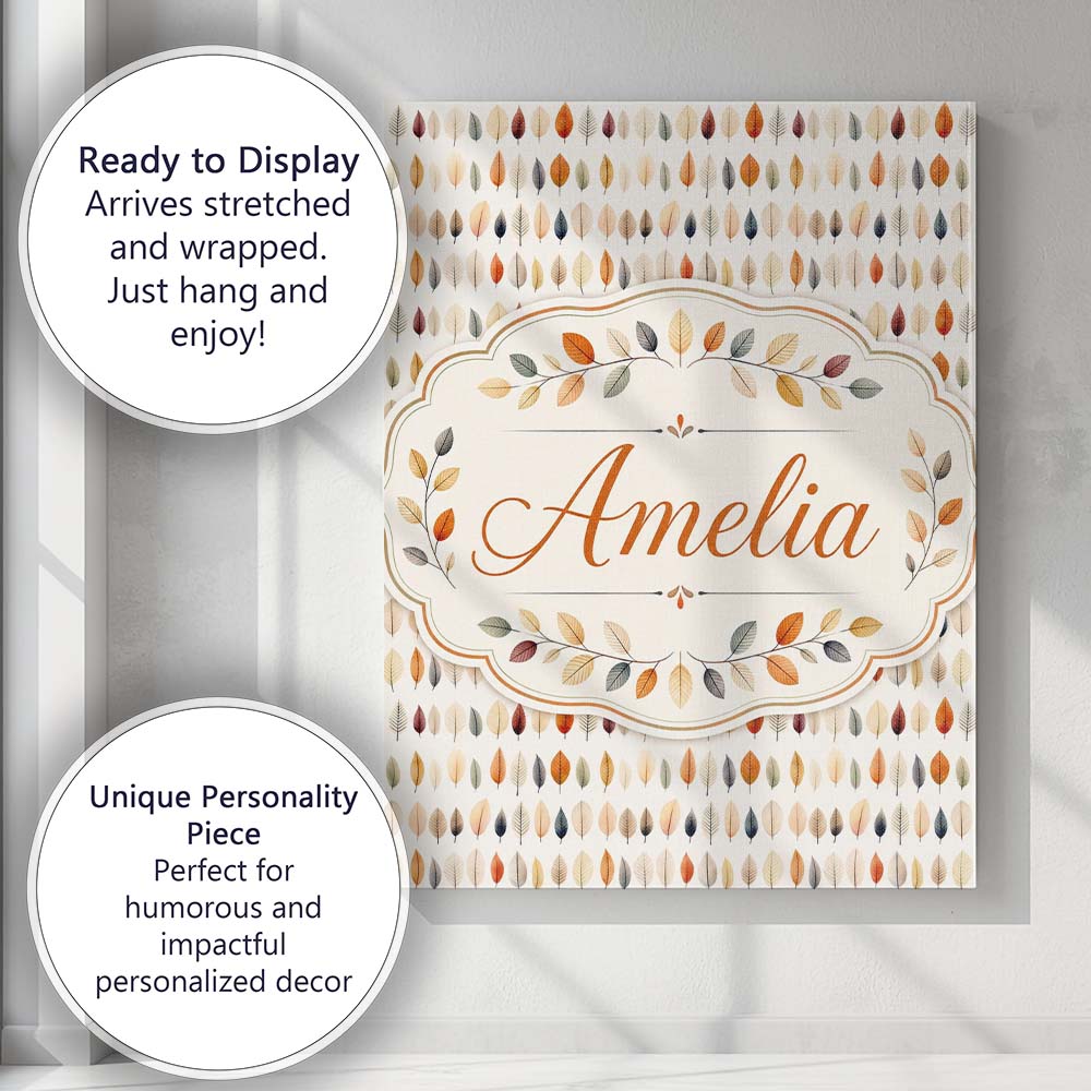 Personalised Name Small Multicolour Autumn Custom  Unique Gift Idea Elegant Feature Canvas Wall Art Print Decor Picture Ready to Hang