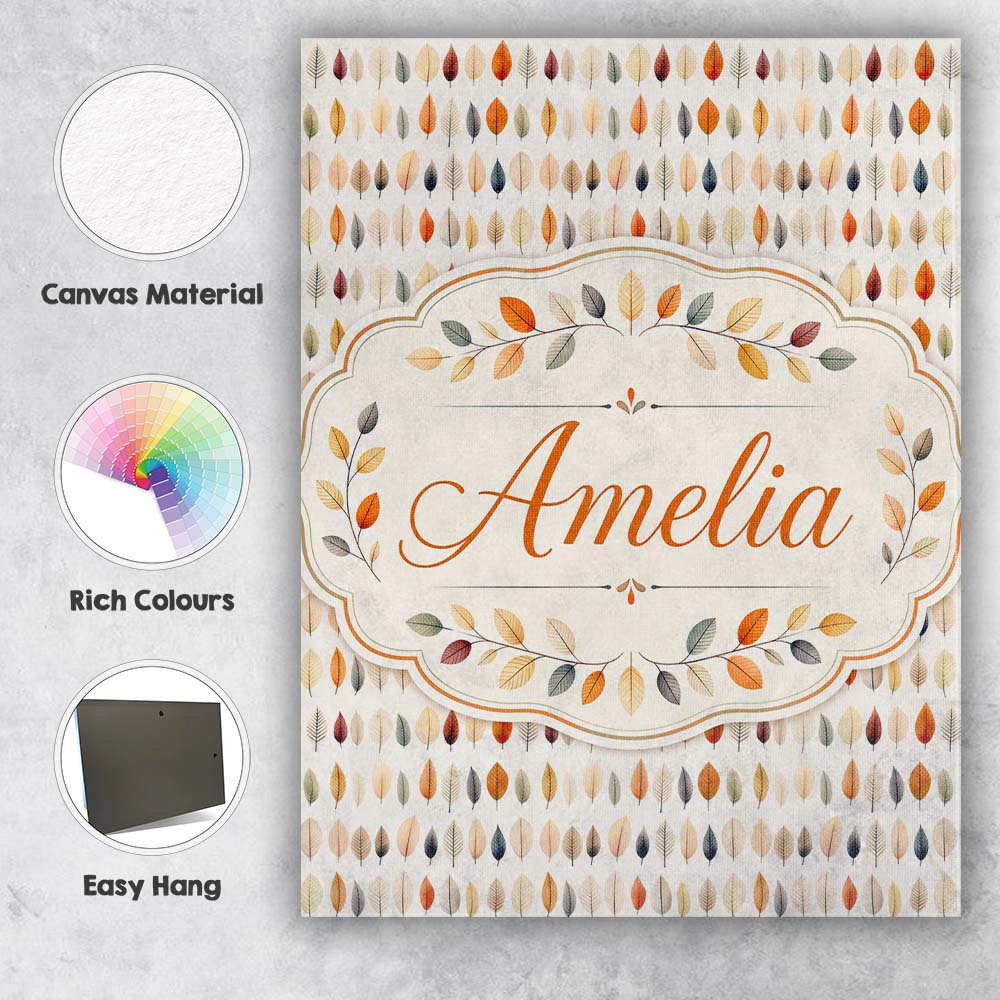 Personalised Name Small Multicolour Autumn Custom  Unique Gift Idea Elegant Feature Canvas Wall Art Print Decor Picture Ready to Hang