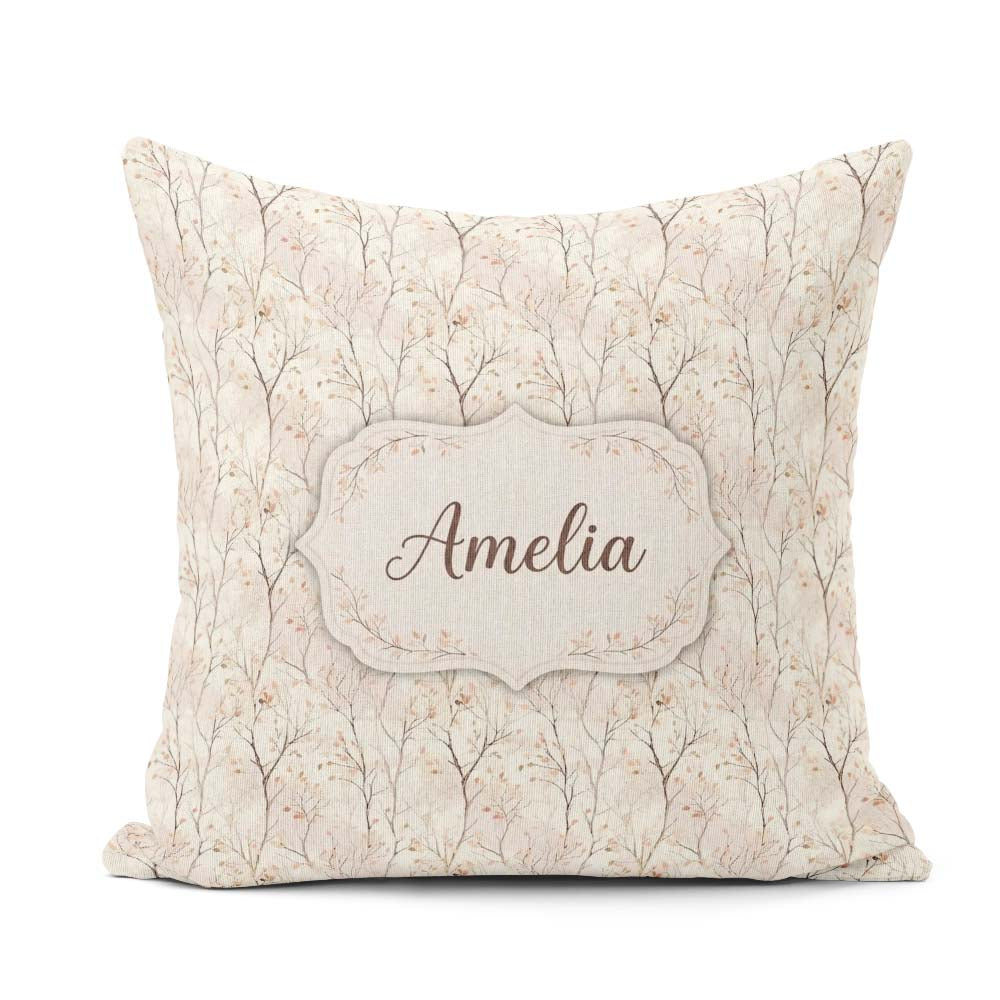 Custom Name Soft Neutral Autumn Trees Subtle Faded Seamless Name Square Filled Cushion Throw Pillow Sofa Bed Home Decor Zip Washable UK Made