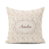 Custom Name Soft Neutral Autumn Trees Subtle Faded Seamless Name Square Filled Cushion Throw Pillow Sofa Bed Home Decor Zip Washable UK Made