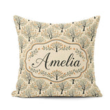 Custom Name Stylized Autumn Trees with Leaves Seamless Name Cute Square Filled Cushion Throw Pillow Sofa Bed Home Decor Zip Washable UK Made