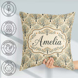 Custom Name Stylized Autumn Trees with Leaves Seamless Name Cute Square Filled Cushion Throw Pillow Sofa Bed Home Decor Zip Washable UK Made