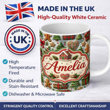 Personalized Custom Name Festive Christmas Gingerbread House Cookies Trees Seamless Pattern 11oz Ceramic Coffee Tea Mug White Large Handle