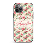 Vintage Floral Hibiscus Blossom Printed Design Custom Name Protective Phone Case Mobile Cover Durable Everyday Smartphone Shock Resistant
