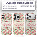 Vintage Floral Hibiscus Blossom Printed Design Custom Name Protective Phone Case Mobile Cover Durable Everyday Smartphone Shock Resistant