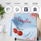 Cherry Bow Ribbon Cute Decorative Cherry Seamless Pattern Lovely  Personalised Custom Name Super Soft Fleece Blanket Bed Sofa Throw