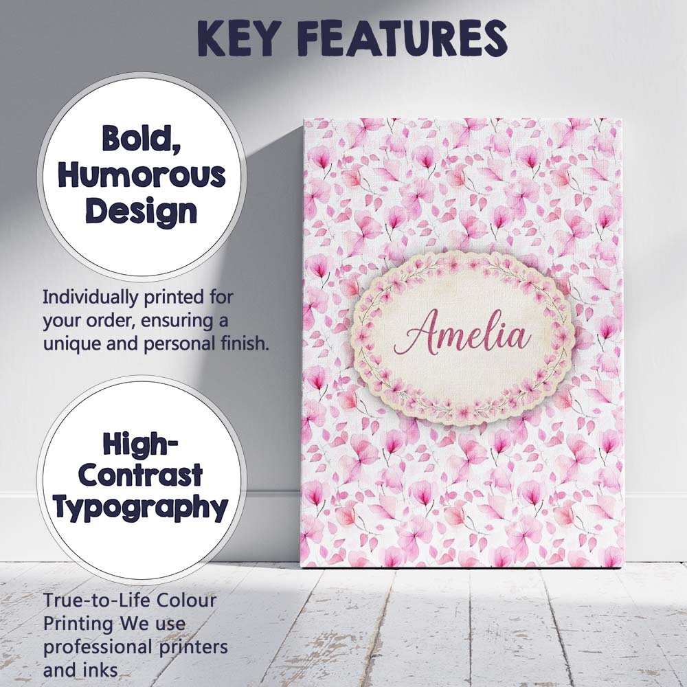 Personalised Name Soft Watercolor Pink Custom  Modern Room Accent Elegant Feature Canvas Wall Art Print Decor Picture Ready to Hang