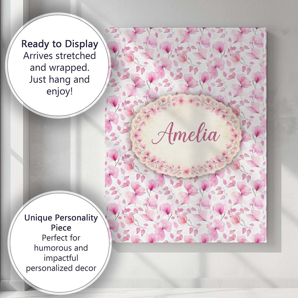 Personalised Name Soft Watercolor Pink Custom  Modern Room Accent Elegant Feature Canvas Wall Art Print Decor Picture Ready to Hang